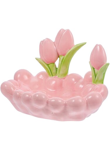 NALACAL Tulip necklace holder Trinkets ring holder porch desktop soap box flower shaped platter ceramic tulip tray display stand necklace holder dish make up display shelf decorate