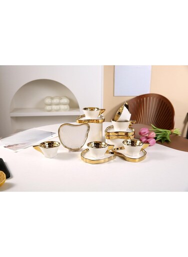 12 Pieces Porcelain Coffee Cup Tea Cup and Saucer Set Espresso Cups with Saucers, Greek Arabic Turkish Coffee Cups