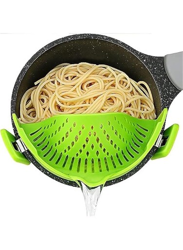 Strainer Silic Pasta Strainer Adjustable Strainer Clip on Pot Bowl Spout Food Strainer Gadget Pasta Drainer Colander for Draining Spaghetti Pasta Vegetables Fruits Green)