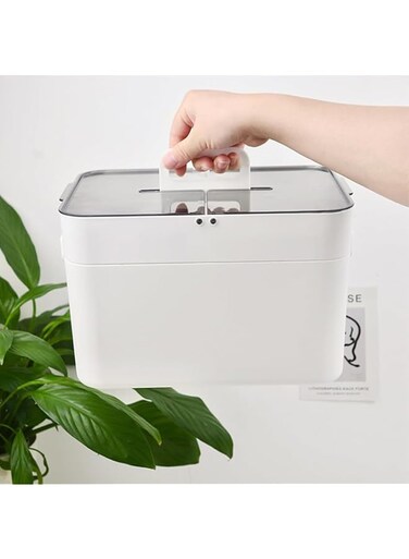 DCHK Medicine Box Organizer Storage Plastic Double Layer First Aid Storage Box Multi Functional Medicine Family Emergency Box Medicine Case Large Capacity Medicine Container Box (White)