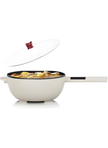 XVersion 4L Electric Hotpot,Large Electric Cooking Pot,Non-Stick Multi Cooker,Frying Pan,Sauce Pan for Stir Fry, Noodles, Pasta,Soup,Saut&eacute;,Shabu Shabu for Family/Dorm (Beige, 4L)