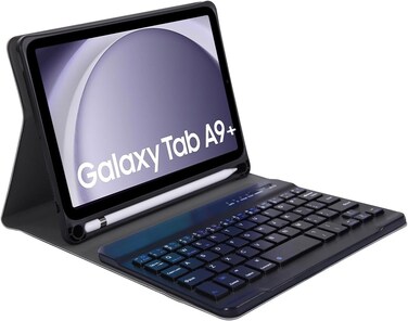 Keyboard Case for Samsung Galaxy Tab A9+ 2023 SM-X210 / SM-X215 / SM-X216 with S Pen Holder，Protective Cover Case with Detachable Wireless Keyboard for Samsung Galaxy Tab A9 Plus 2023 &ndash;Black