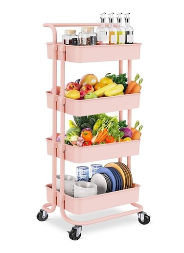 4 Tier Metal Utility Multipurpose Trolley Organizer Cart With Wheels For Office, Kitchen Bathroom Bedroom