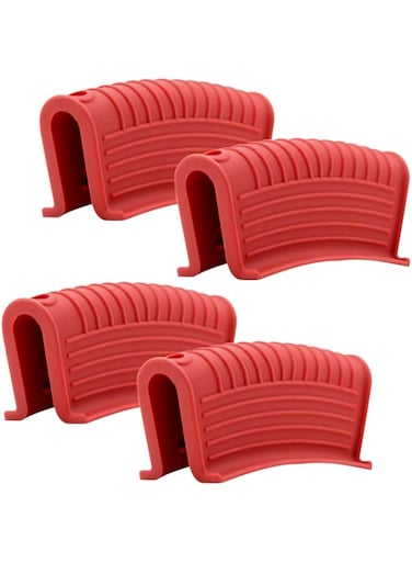 Silicone Assist Hot Pan Handle Holder Hot Skillet Handle Covers Pot Holder Sleeve Cast Iron Skillets Non-Slip Heat Resistant for Enameled Griddles Casserole Frying Pans Aluminum Cookware(4PACK/Red)