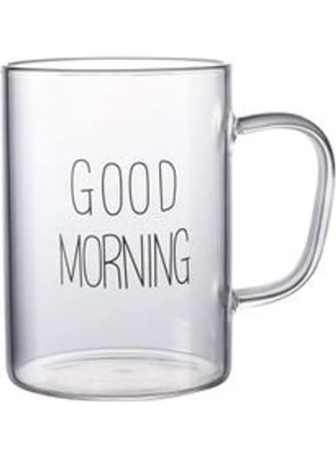 Good Morning Printed Glass With Handle Clear