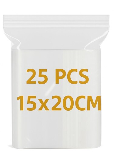 Clear Ziplock Bags 15x20CM   25 PACK Transparent Resealable Plastic Pouches  Reclosable Seal for Food Jewelry Travel Packing Storage   Multi Purpose Plastic Zipper Bags