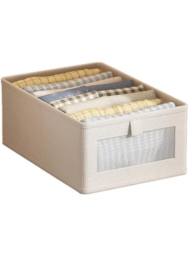 Howjoe Wardrobe Clothes Organizers, 8 Grids Foldable Drawer with Mesh Window and Handle, Wardrobe Closet Organizer and Storage for Organizing Clothing, Sweaters, Pants，Toys，1 Pack, Beige