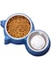 Okbuynow Double Dog Cat Bowls Durable Stainless Steel Pet Bowl With No-Slip Cute Modeling Food Water Feeder For Puppy Medium Pets Dogs Cats Blue, Petbowl01-Bl
