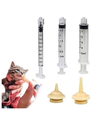 nalaina Puppy Feeding Bottles, 3 Pcs Silicone Feeding Tools, Kitten Puppy Feeding Bottles, Pet Nursing Bottle Kit Pet with Replacement with Bottle and Syringes for Cat or Dog Small Animals