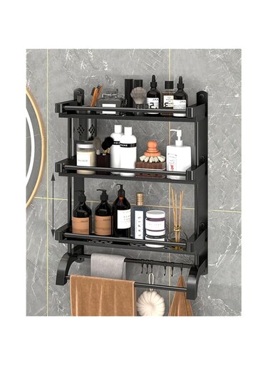 Bathroom Shelf with Towel Bars, 3 Tier Bathroom Wall Shelf Shower Storage Rack with Brush Holder,Bathroom Towel Rack with Shelf,Storage Organizer Shelf for Bathroom Kitchen (3-tier with cups(60CM))