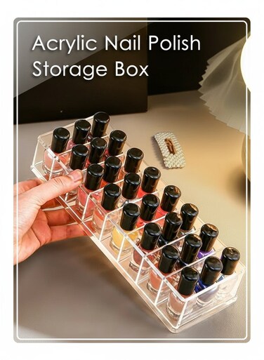 Acrylic Nail Polish Storage Box, 24-Slot Lipstick &amp; Lip Gloss Holder, Makeup Brush and Cosmetic Display Organizer