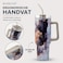 Mobcos Printed Insulated Travel Tumbler 1200ml   Stainless Steel Vacuum Flask with Handle, Straw &amp; Leakproof Lid   Reusable Coffee Mug   Water Bottle   Grey