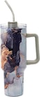 Mobcos Printed Insulated Travel Tumbler 1200ml   Stainless Steel Vacuum Flask with Handle, Straw &amp; Leakproof Lid   Reusable Coffee Mug   Water Bottle   Grey
