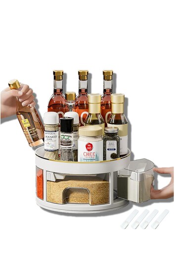 Spice Rack Organizer, 360-Degree Turntable with 4 Spice Organization, Turntable Cupboard Organizer, Rotating Seasoning Organizer &amp; Holder, for Cabinet, Kitchen, Pantry, Dining Table