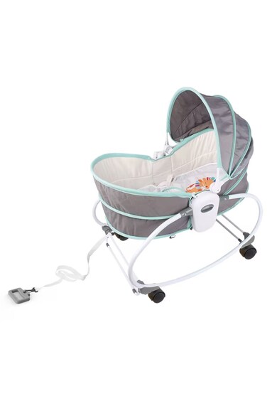 Kikibebe 5-In-1 Cozy Rocker Basonnet – روكر أطفال رمادي قابل للتعديل، طاولة لعب ومكتب دراسة بمقعد دوار 360° وألعاب موسيقية رمادية