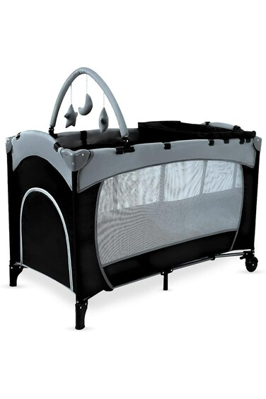 Kikibebe Expandable Convertible Bedside Crib With Playpen &amp; Rocking Glider - Black
