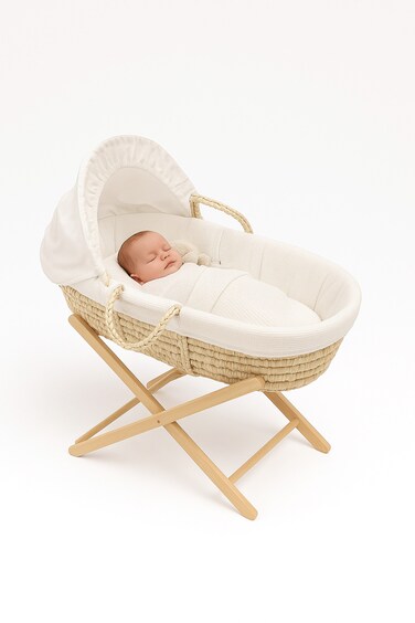 Kikibebe Wooden Fun Moment Moses Basket With Foldable Stand &ndash; Wood