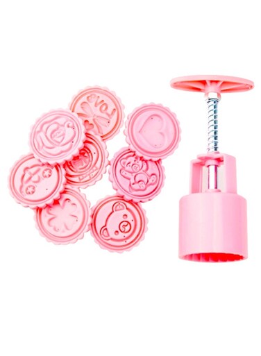 Cartoon Pattern Cookie Cutter Set With Cake Mould Pink/Silver 15 x 6centimeter