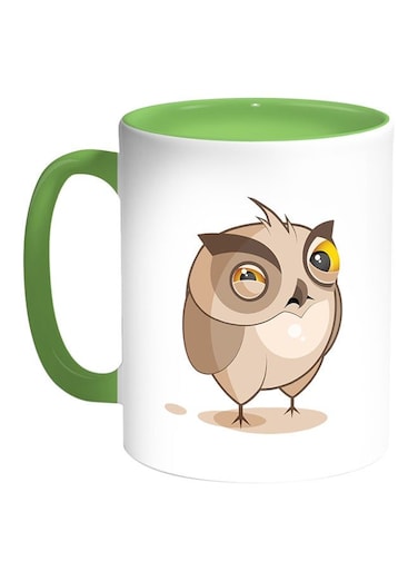 Owl Printed Coffee Mug White Green
