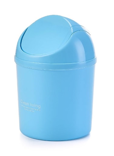 Mini Desk Trash Can with Lid for Office Bathroom Vanity Table, Small Desktop Coffee Kitchen Countertop Garbage Storage Basket Bin (Blue)