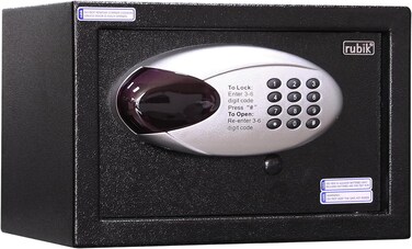 Rubik Small Hotel Safe Box with Digital Motorized Lock &amp; Emergency Keys, Electronic Security Safe for Home, Office &amp; Hotel Use, Steel (20x31x20cm) RBH20E Black