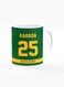 Designer Printed Coffee Mug with Heavy Duty Handle 11oz Ceramic Personalised Gift Mugs Cup [Microwave Safe &amp; Dishwasher Proof ] - Cricket Player - Kagiso Rabada, Jersey Number - 25