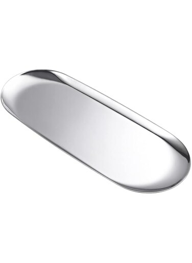luvtree Silver Oval Stainless Steel Tray, Jewelry Storage Tray, Makeup Tray, Coffee Table Tray, Mini Candle Tray, Shallow Tray with Full Mirror Polish，Nordic Style Candy Plate