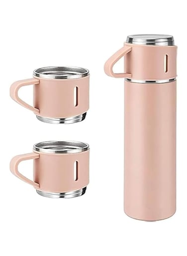 Maga Zone Stainless Steel Vacuum Flask Gift Set, Insulated Water Bottle for Outdoor Travel, Hot &amp; Cold Beverage Sipping, Leak-Proof Thermos, 500ml (Pink)