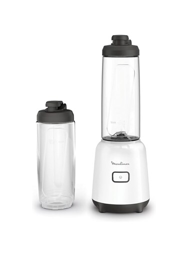 Moulinex Mix &amp; Move Mini Blender Mixer, 2 To-Go Bottles in Premium Tritan, Space-Saving Compact Design, Easy-Cleaning Removable Blades, 300 W, Easy and Ergonomic Single-Button Control, LM15F127
