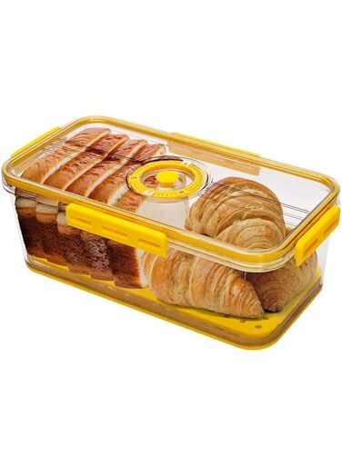 Longzhuo Bread Bins for Kitchen Counter, Time Recording Bread Storage, Bread Storage Containers with Lid, 6200ML Large Bread Box Plastic for .made Bread, Toast, Pastry, Cookie, Veggie(Yellow)