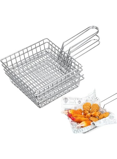 Azonee Mini Square Fry Baskets french fries Basket Chrome Steel Shallow Fried Food Filter Holder Reusable Fries Holder for Kitchen Restaurant Party Barbecue Table Food Serving 4PCS