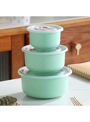 3pcs/1set Airtight Food Storage Containers box(GREEN). Food Fresh Keeping Bowls, Multiple Sizes, Lunch Boxes, Outdoor, Kitchen Essentials,Household Stackable Food Preservation Sealed Box With Lid,