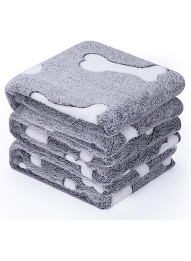 1 Pack 3 Dog Blankets Super Soft Puppy Blankets Warm Sleep Mat Pet Blanket for Small Dogs Puppy Cat Grey Bone-3 Sizes(23"x15",29"x20",40"x30")