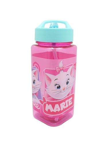 Marie Meow-ve over Thirst Square Water Bottle with Straw, 500 ml Capacity