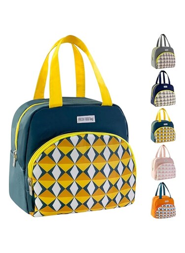 ELECDON Reusable Lunch Bags, Insulated Reusable Lunch Bag, Geometric Design Tote, Waterproof and Leakproof, Perfect for Work, Office, Picnic, Travel - Dark Green