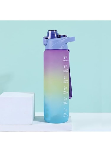 DEARART 1000ml Purple-Mix Water Bottle With Motivational and Time Marker, BPA FREE Quick Drink No Straw, Easy Clean Suit Sports Office Gym School