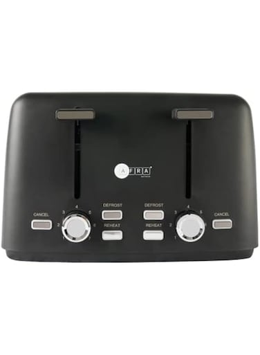 AFRA Electric Breakfast Toaster, 1600W, 4 Slots, Removable Crumb Tray, Matte Black Finish, Browning, Reheat, Defrost, G-Mark, ESMA, RoHS, CB, AF-24700TOBL, 2 years warranty