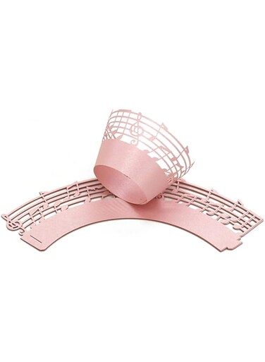 Young Wolf Music Notes Cupcake Topper Wrappers Case (Pink) 50x