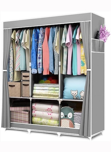 Wardrobe Portable Wardrobe,Canvas Wardrobe,Clothes Closet Storage Organizer with 3 Hanging Rail and Side Pockets,Fabric Wardrobes for Bedroom Clothing
