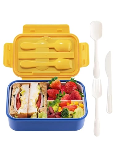 MIXDE Bento Lunch Box for Kids and Adults Built-in Knife, Fork &amp; Spoon,37oz Food Storage Container , BPA-Free,Leak-Proof for On-the-Go Meal,Lunch Containers Microwave/Dishwasher Safe (Blue)