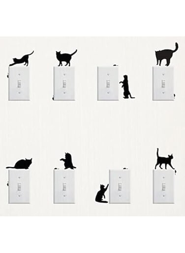 Bpa Cute Cat Design Light Switch Wall Stickers Set 8-Pieces