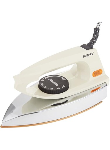 Geepas GDI7729 1200W Automatic Dry Iron - 60 Micron Teflon Sole Plated, Big fabric guide &amp; Pilot Indicator  Overheat Protection   2 Years Warranty