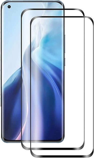 Muzz for Mi 11/Mi 11Pro/ Mi 11Lite 5G Screen Protector 2021 Tempered Glass 3D Curved, Full Coverage screen protector (Black 2 Pack, For Xiaomi Mi11 Pro)