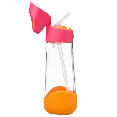 Big Kids Tritan&acirc;&bdquo;&cent; Drink Bottle with Straw   Leakproof Push Button Lid   Ergonomic Triangle Grip   BPA-Free Reusable Water Bottle for School Kids   600ml-Strawberry Shake
