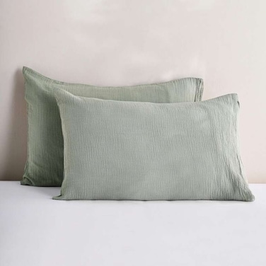 Home Feather Soft Muslin Pillow Case Set - Celdon Green