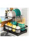 Tier Dish Drainer Rack - Dish Rack with Utensil Holder for Kitchen Counter, Large Capacity Space-Saving Dish Drying Rack with Draining Board, Black