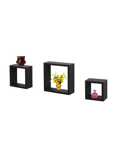 FLOATING WALL SHELVES CUBE 3PCS SET BLACK SIZE: 30x9.8x30cm/25x9.8x25cm/20x9.8x20cm