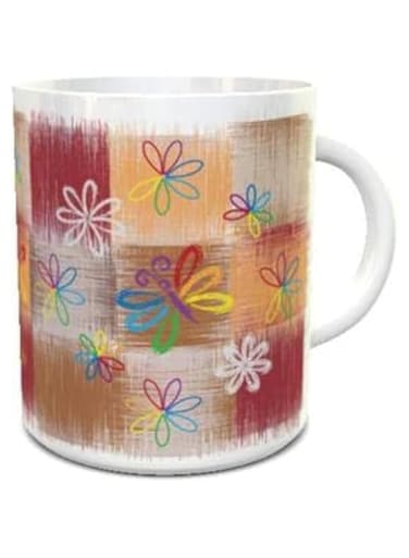 Impress Ceramic Coffee Mug with Rainbow Butterfly Design (White)
