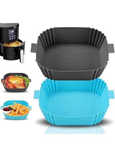 RKINC Silicone Air Fryer Liners, [2 Pack] Air Fryer Silicone Reusable Liners Square, Food Safe Air Fryers Oven Accessories, Replacement of Parchment Liner Paper, Silicone Baking Tray Pots