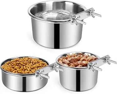 Dog Crate Water Bowl, 3 pcs Stainless Steel Dog Bowls, Durable Anti-Spill Pet Metal Bowl for Cage Kennel Crate, Hanging Water/Food Bowl for Medium &amp; Large Dogs (7.1x3.5'' &amp; 6.3x2.6'' &amp; 5.5x3.1'')